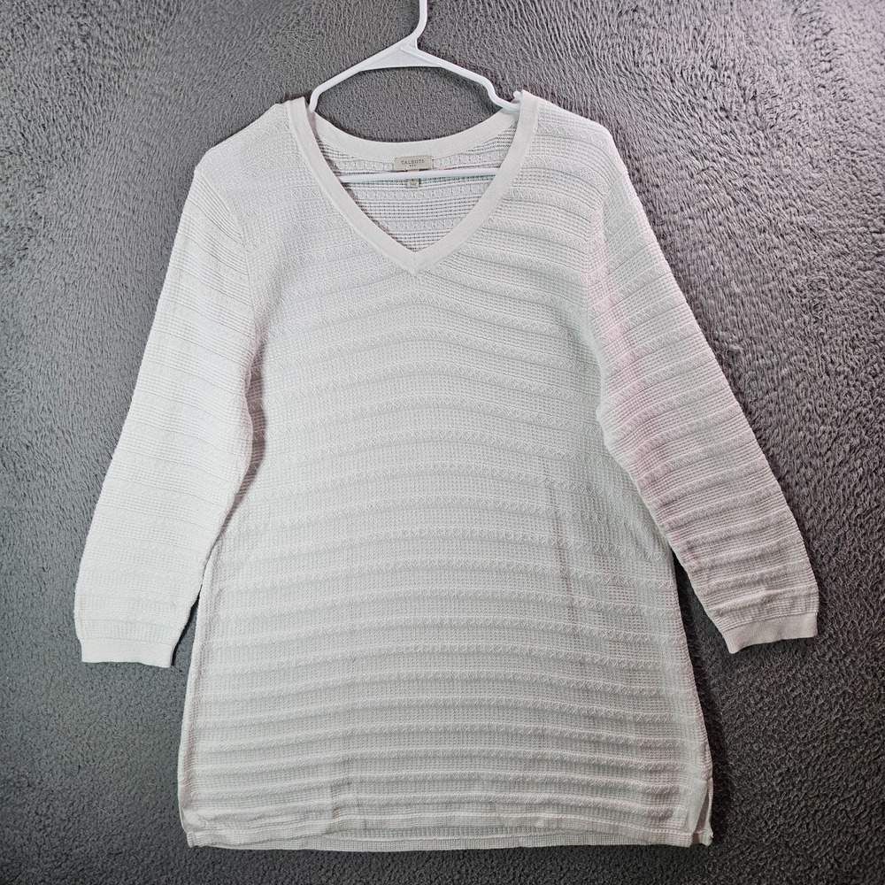 Talbots Tunic Knit Top Women Large Stretch‎ Cotton White